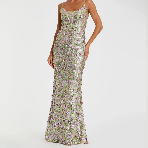 MAC DUGGAL sz 4 Multicolor Sleeveless Floral Paillette Embellished Dress 6153